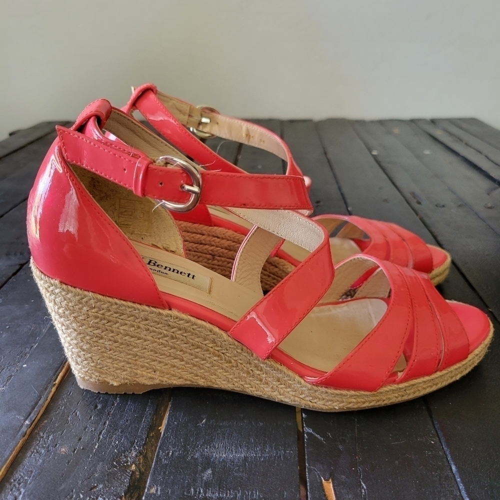 L.K. Bennett Priya Coral Red Espadrille Wedges Sandals Women's 38 7